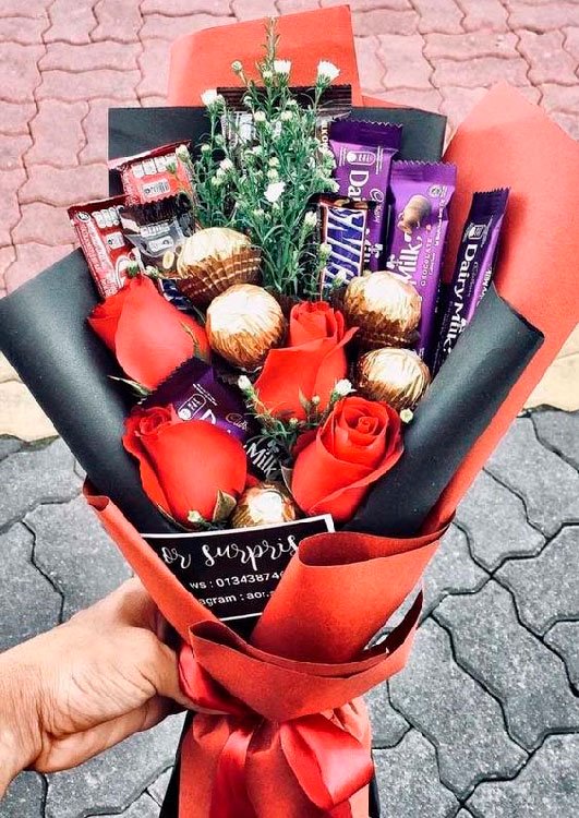 Bouquet of flowers and chocolates