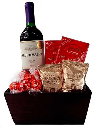 Basket of wine and chocolate for Mother's Day