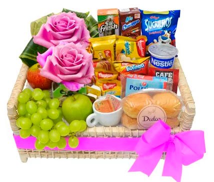 Breakfast basket with roses for your mother
