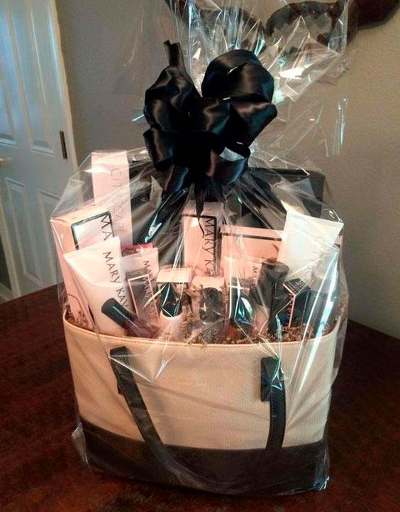 Basket with beauty products for mom