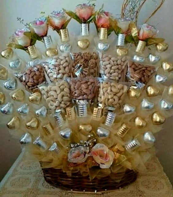 Basket of chocolates and snacks for mom