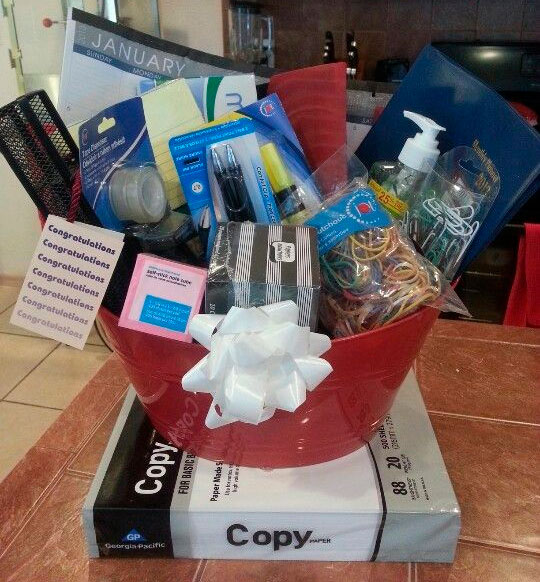 Basket with office supplies kit for mom