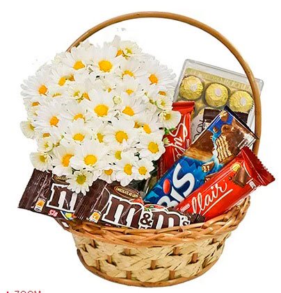 Chocolate basket with daisy for girlfriend