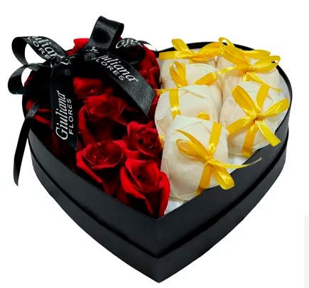 Basket of chocolates for girlfriend with roses and happily married